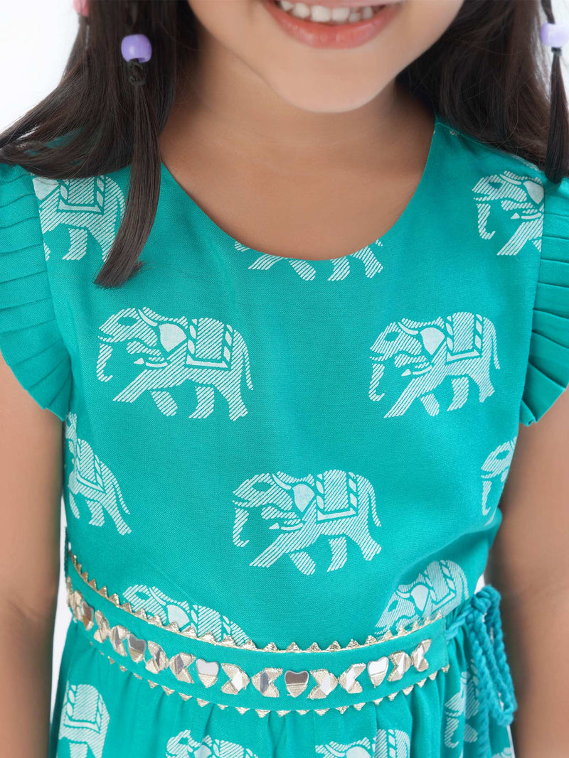 Lil Drama Trunk Tales Girls Green Jumper with Flared Bottom