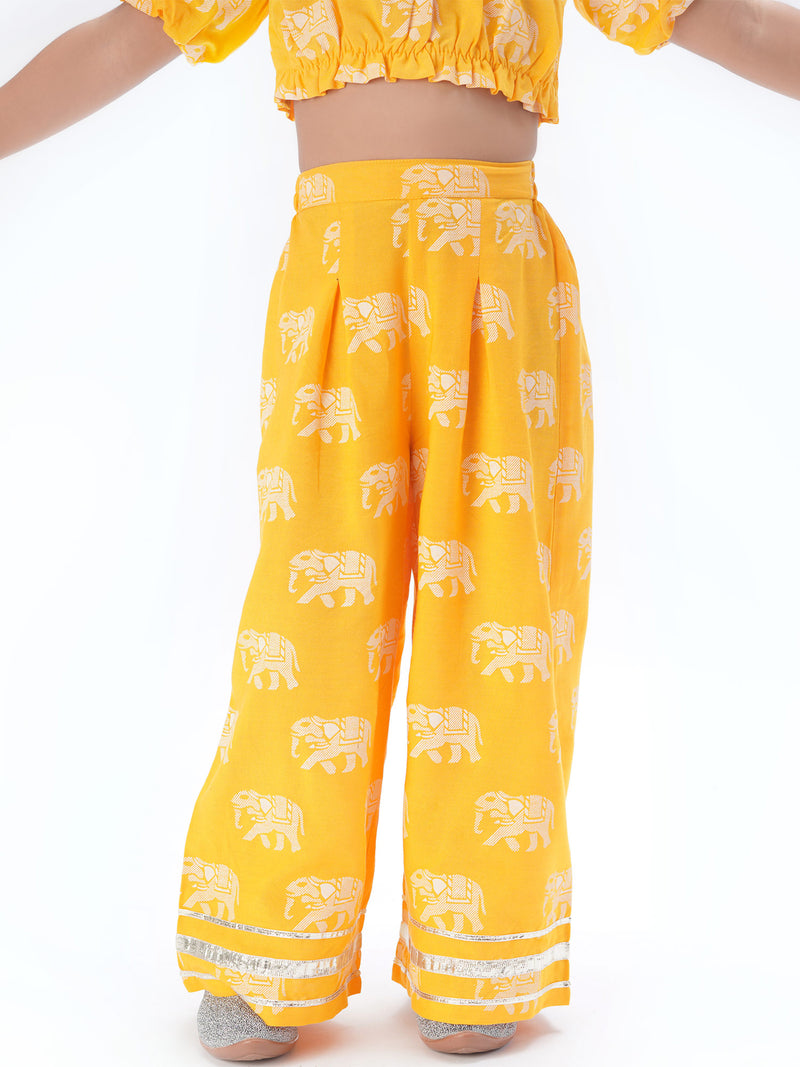 Lil Drama Trunk Tales Girls Yellow Crop Top with Pants Co-ordinate set