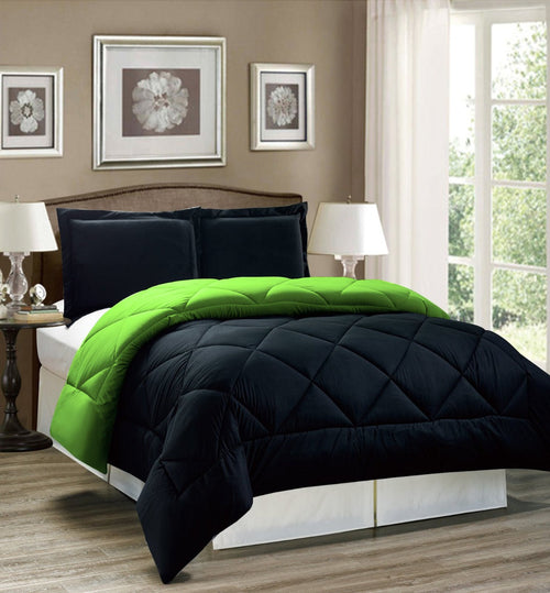 Polyfill Micro Reversible Double Bed Premium Comforter/Quilt (Black/Green)