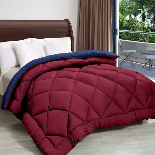 Polyfill Micro Reversible Double Bed Premium Comforter/Quilt (Maroon/Blue)