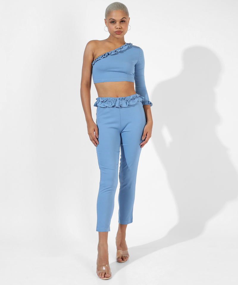 Women's Solid Blue Regular Fit Co-Ords Set