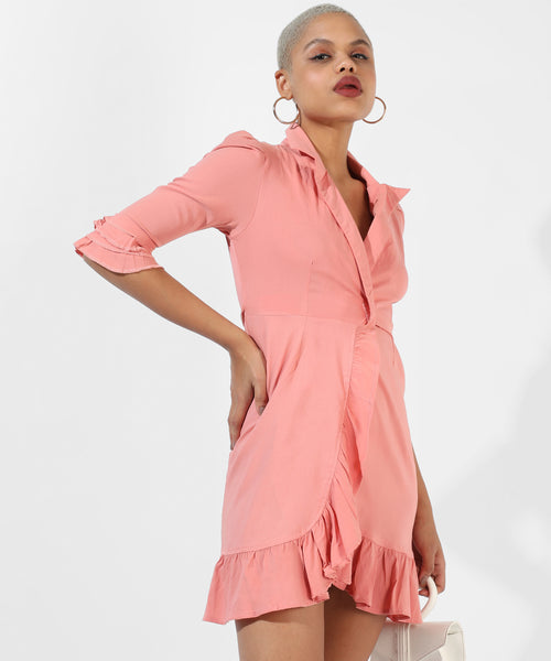Women's Solid Pink Regular Fit Dress