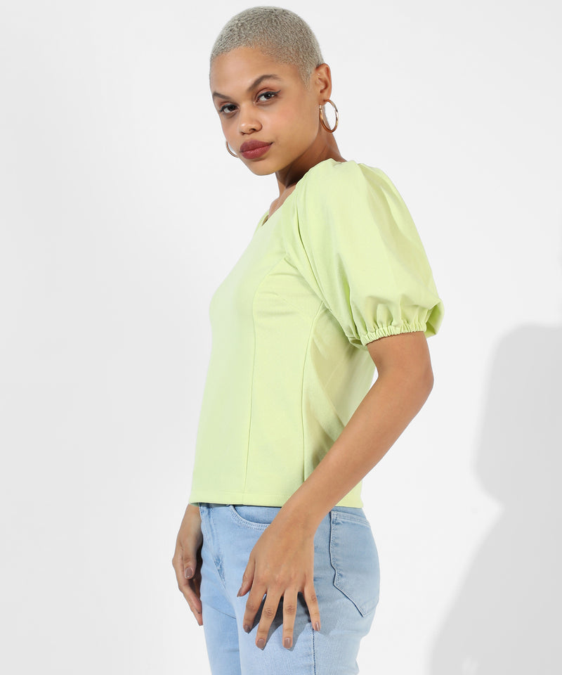 Women's Solid Lime Green Regular Fit Top