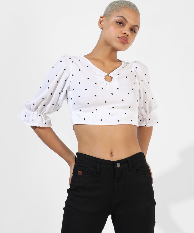Women's White Printed Regular Fit Top