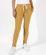 Women's Yellow Striped Regular Fit Trackpants