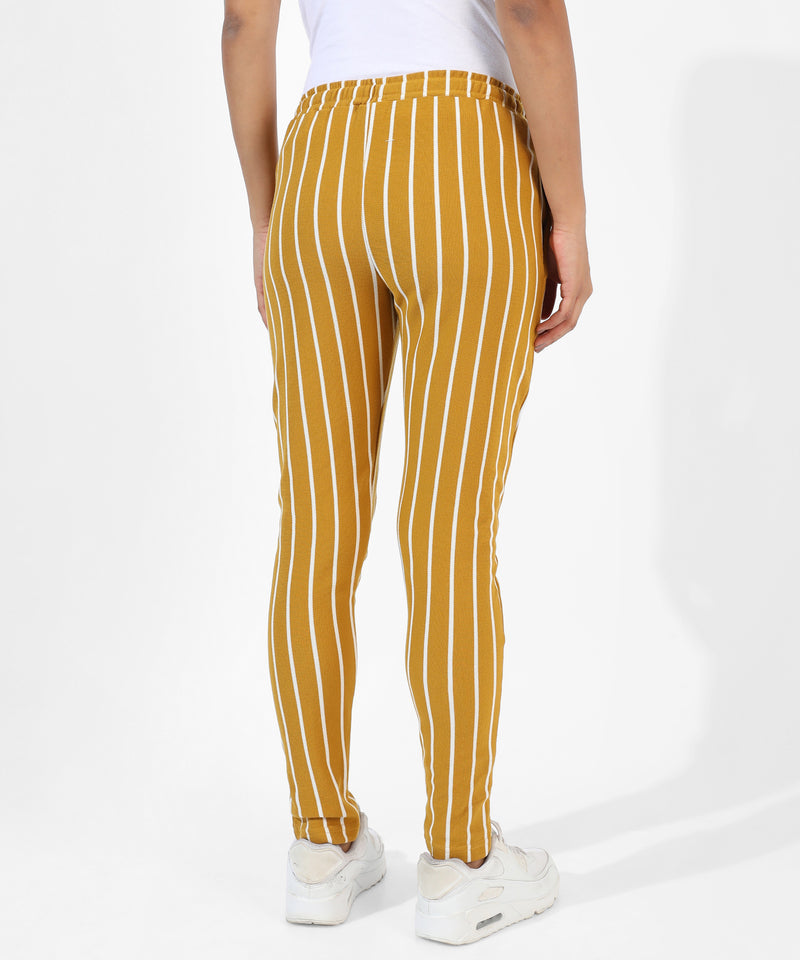 Women's Yellow Striped Regular Fit Trackpants