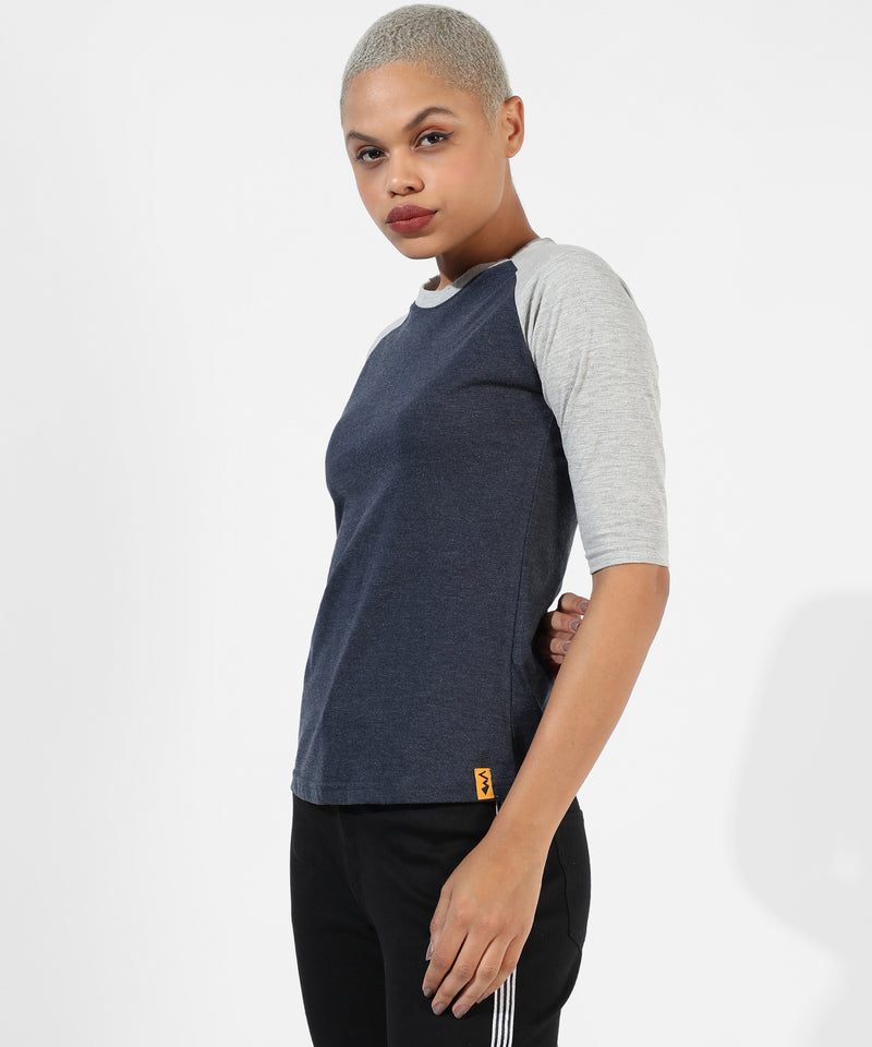 Women's Navy Blue Colourblocked Regular Fit Top