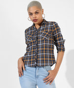 Women's Yellow Checkered Regular Fit Shirt