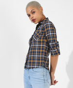 Women's Yellow Checkered Regular Fit Shirt