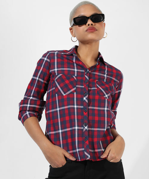 Women's Multicolour Checkered Regular Fit Shirt