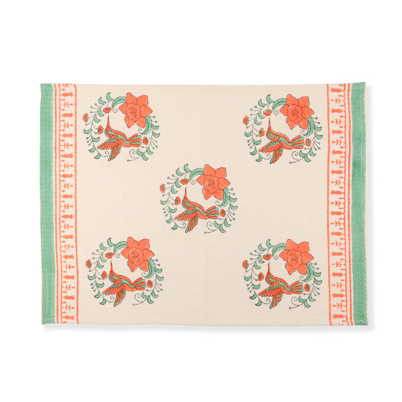 Abeer Hand Block Floral Printed Cotton Kitchen Towel, Quick Drying, Light Weight Orange-40 cm. x 60 cm.