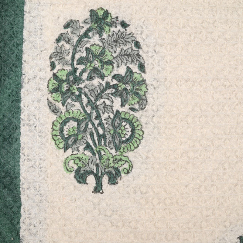 Abeer Hand Block Floral Printed Cotton Kitchen Towel, Quick Drying, Light Weight Green-40 cm. x 60 cm.