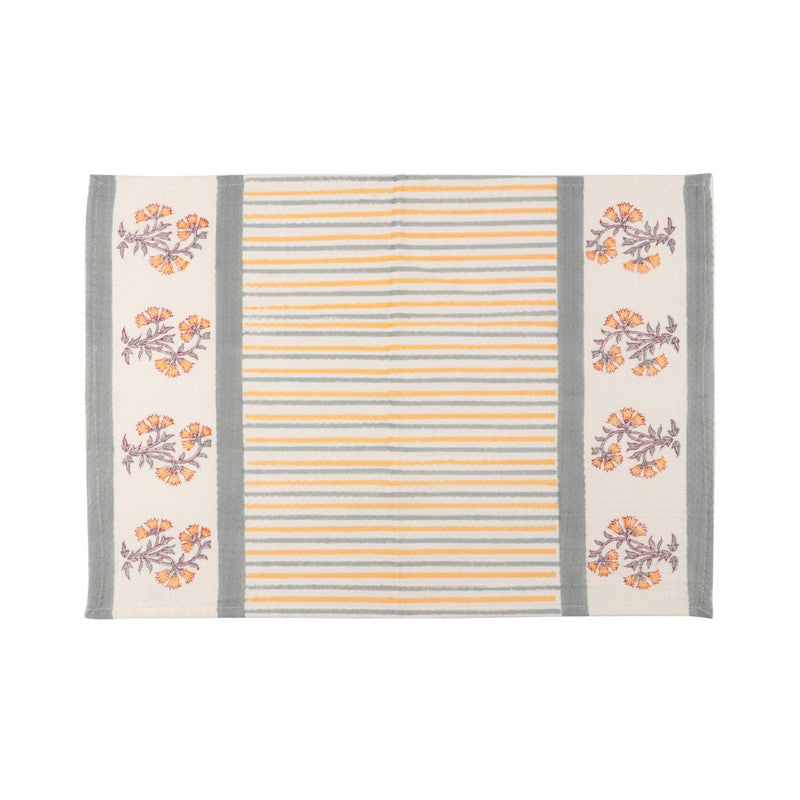 Abeer Hand Block Floral Printed Cotton Kitchen Towel, Quick Drying, Light Weight Grey-40 cm. x 60 cm.