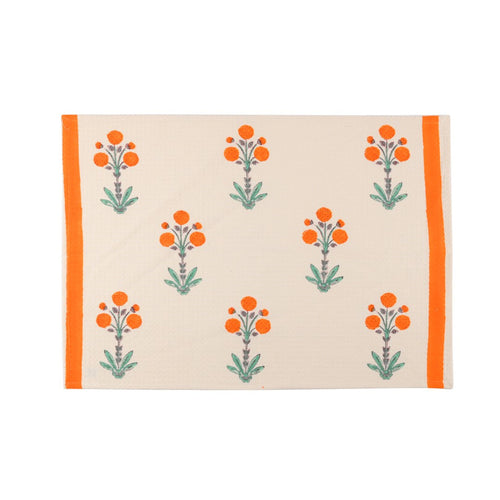 Abeer Hand Block Floral Printed Cotton Kitchen Towel, Quick Drying, Light Weight Yellow-40 cm. x 60 cm.