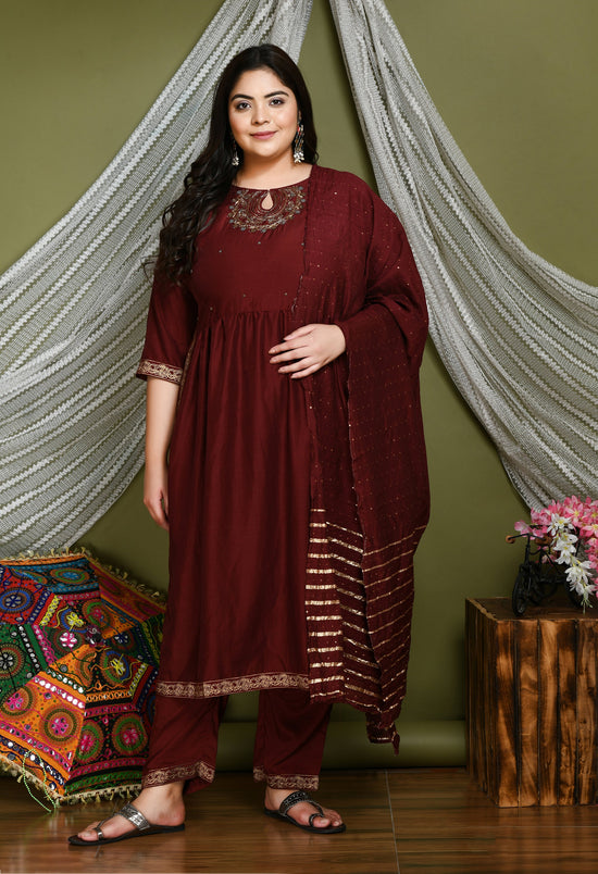 Plus Size Maroon Nyraa Cut Kurta Set