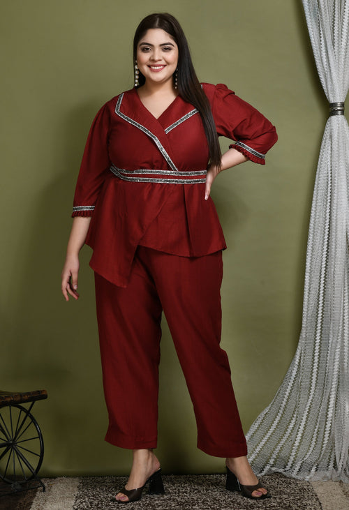 Plus Size Maroon Lace Co-Ord Set