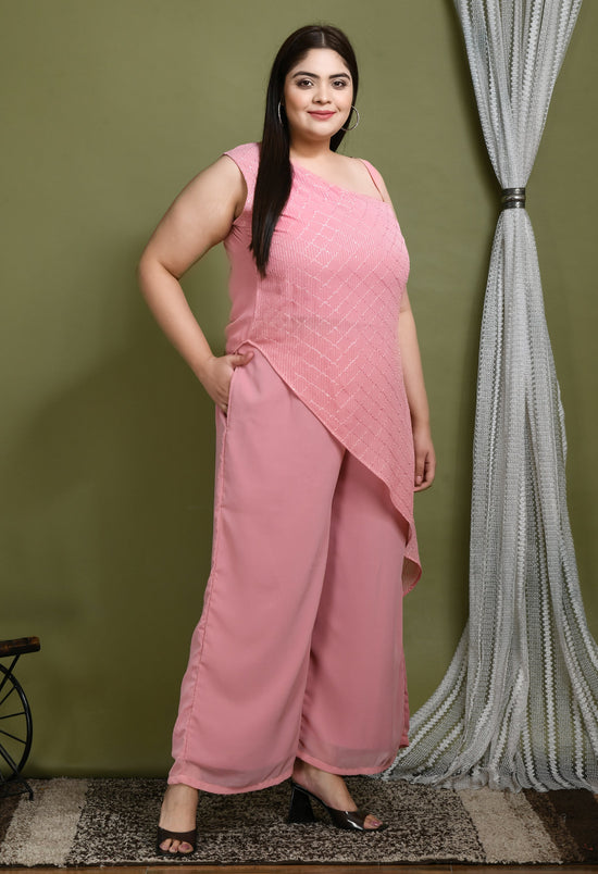 Plus Size Asymmetrical Pink Co-Ord Set