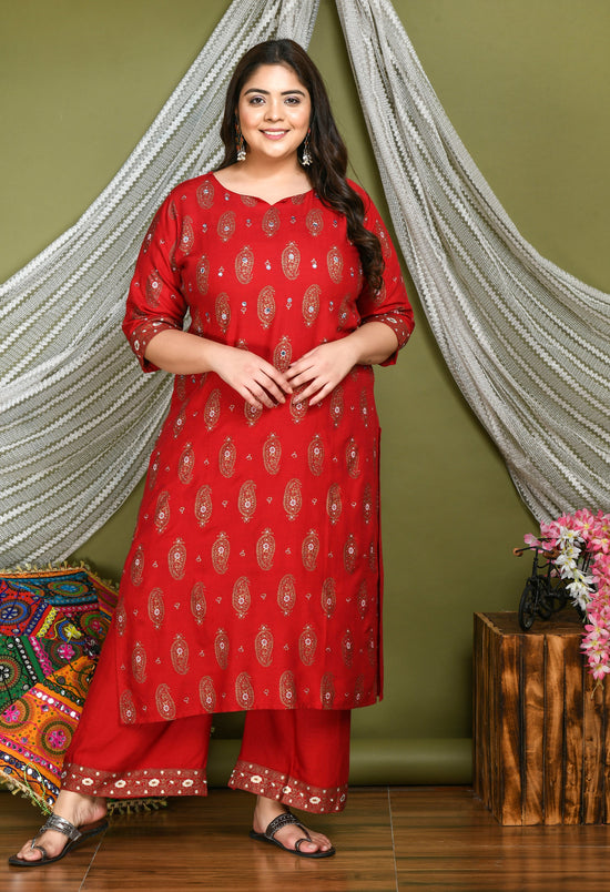 Plus Size Gold Printed Kurta Palazzo Set