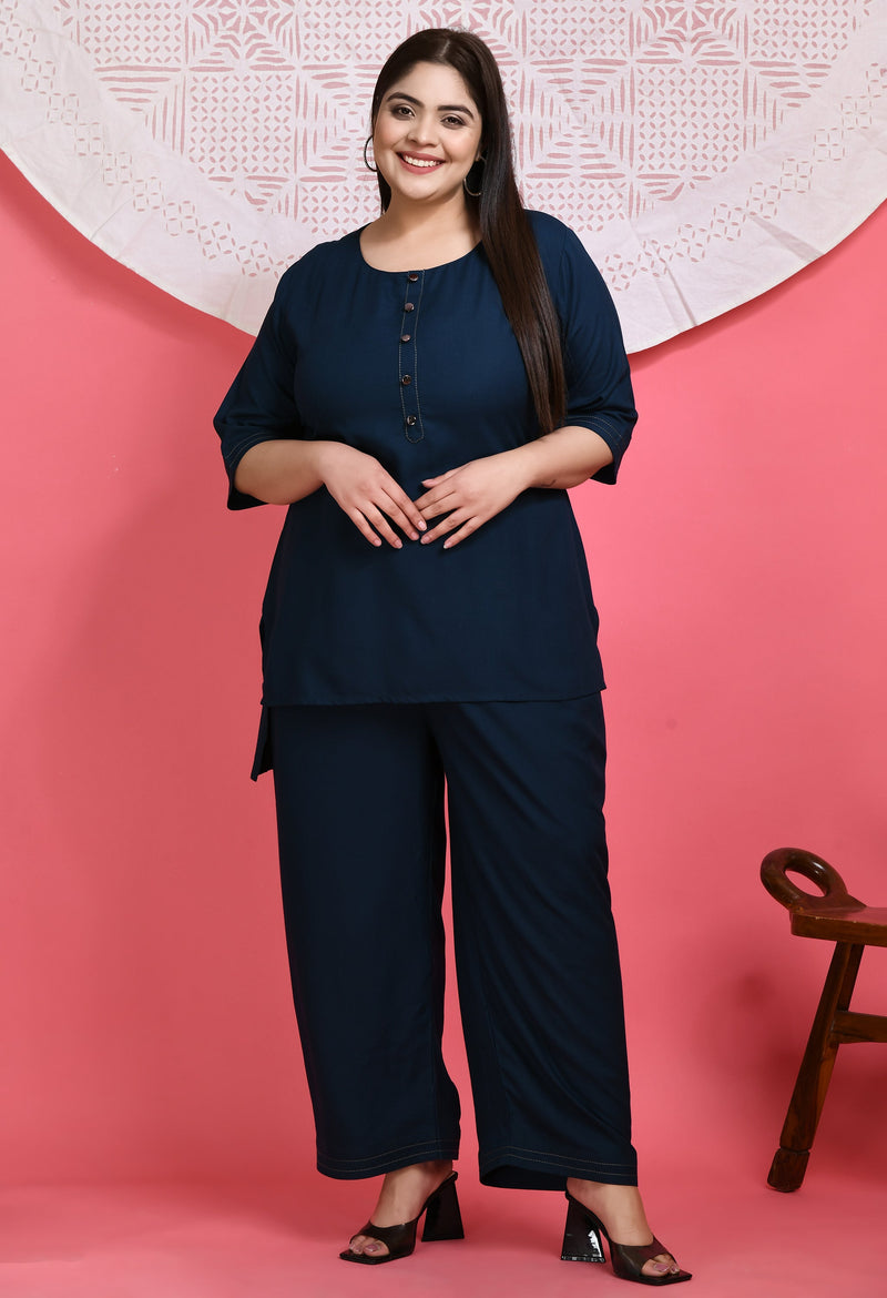 Plus Size Rayon Anchor Teal Co-Ord Set