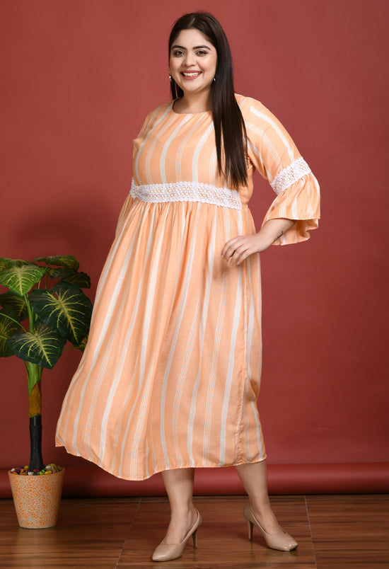 Plus Size Peach Striped Lace Dress