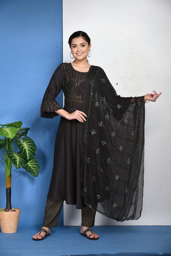 Women Dark Grey Embellished Anarkali Kurta Set