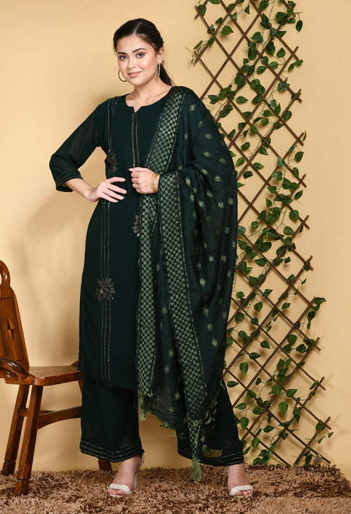 Women Green Abstract Kurta Palazzo Set With Dupatta