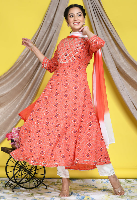 Women Pink Printed Anarkali Kurta Set