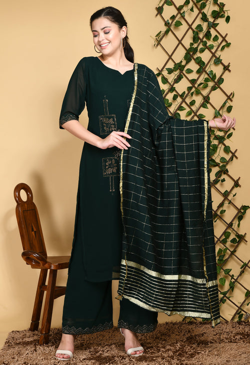 Women Embellished Green Georgette Kurta Set