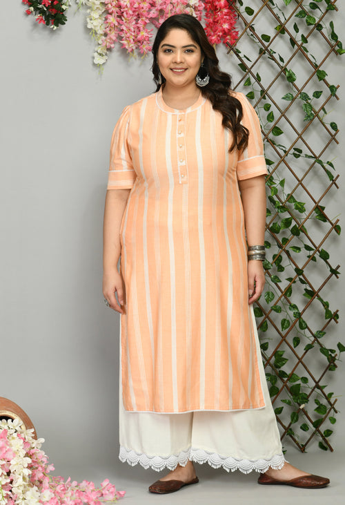 Plus Size Striped Peach Kurta