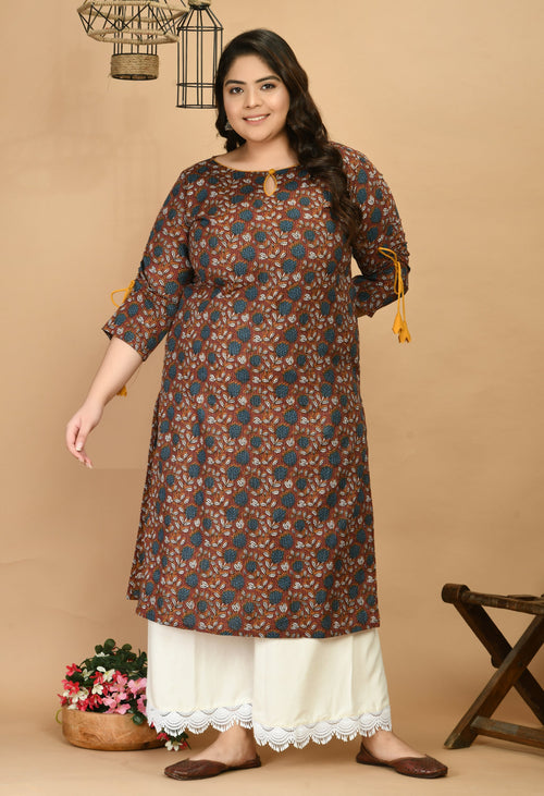 Plus Size Maroon Tagai Cotton Kurta