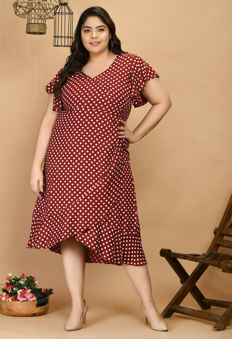 Women Plus Size Polka Dots Wrap Dress