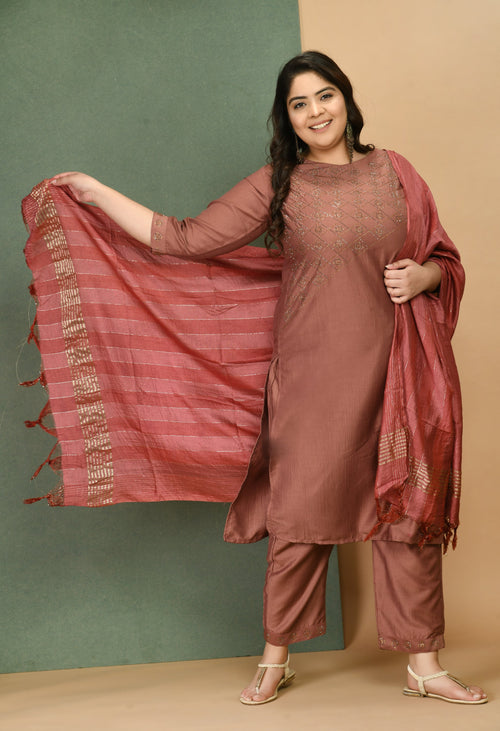 Plus Size Pastel Embellished Kurta Set