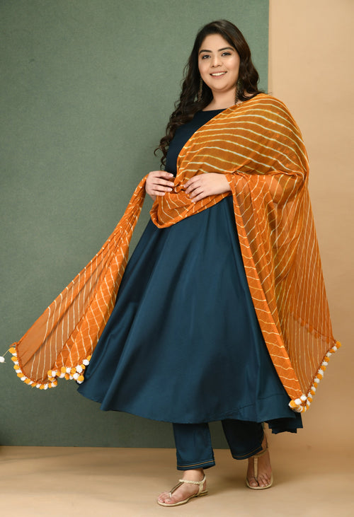 Plus Size Cotton Anarkali With Pants And Dupatta