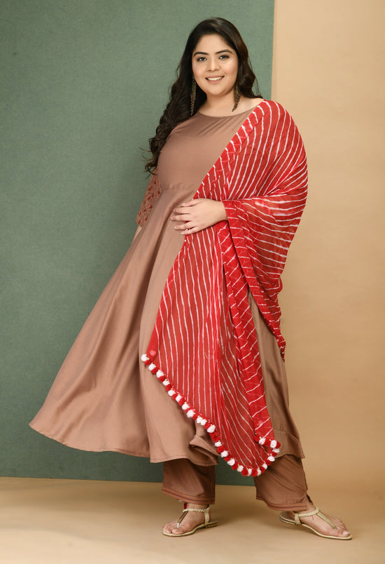 Plus Size Cotton Anarkali With Pants And Dupatta