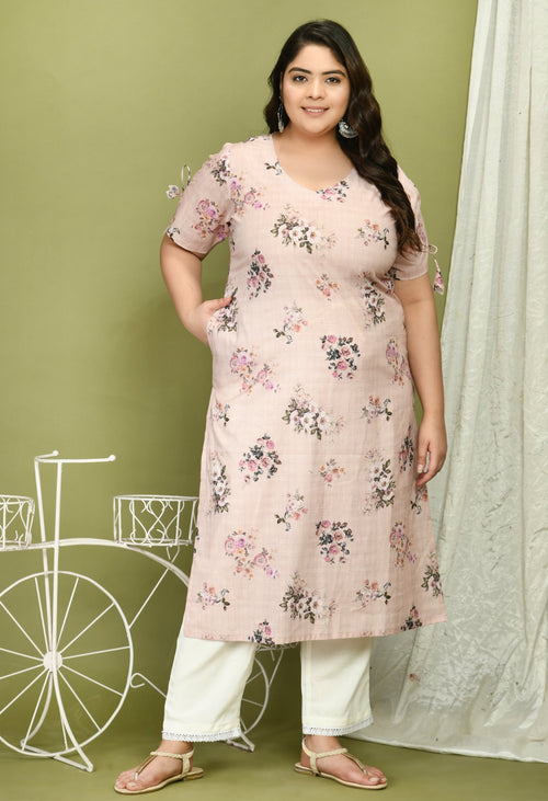 Plus Size Pink Digital Printed Kurta Set