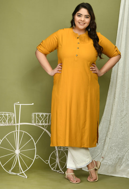 Plus Size Solid Mustard Kurta