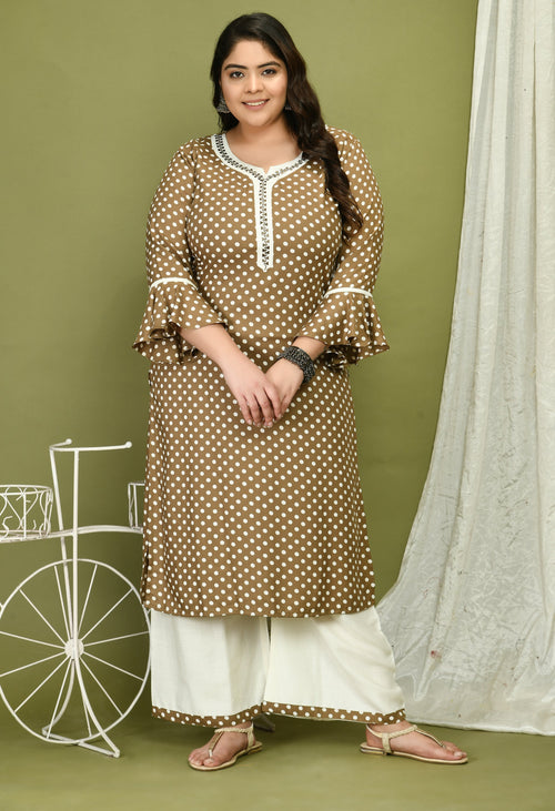 Plus Size Polka Dots Kurta Palazzo Set