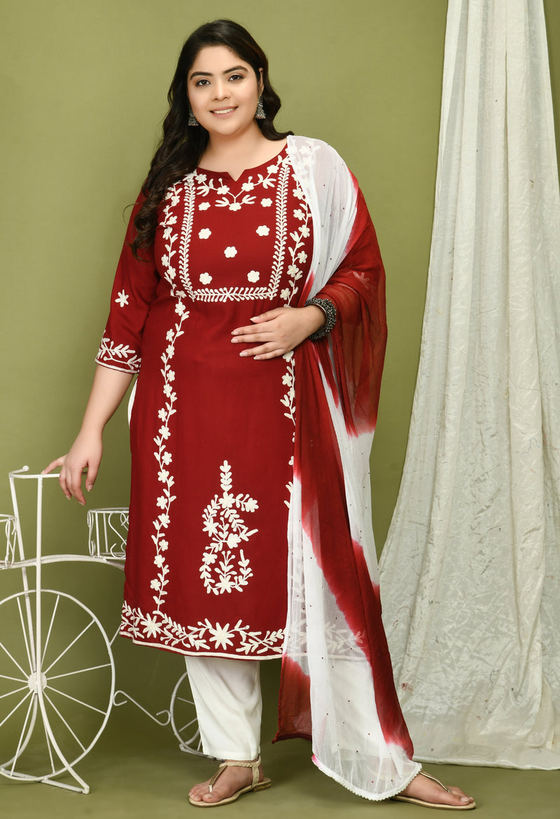 Wholesale Women Plus Size Floral Kurta With Pants And Dupatta – Tradyl