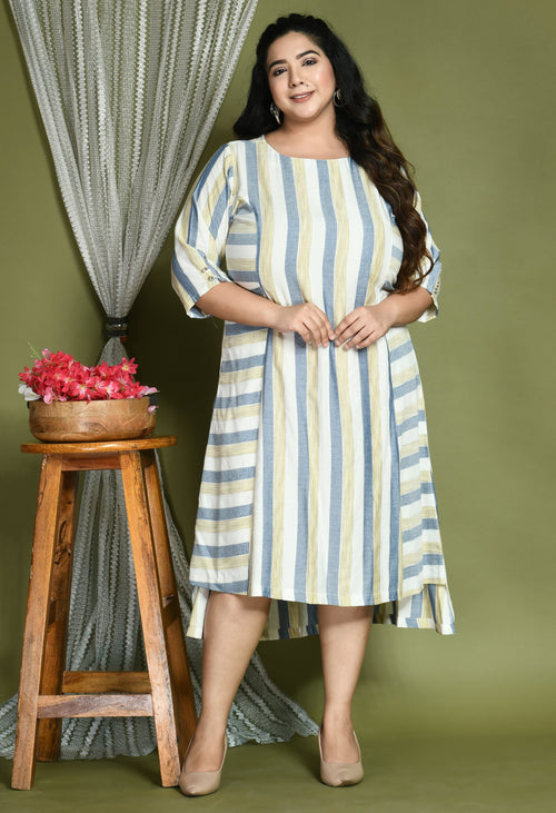 Plus Size Striped Blue Midi Dress