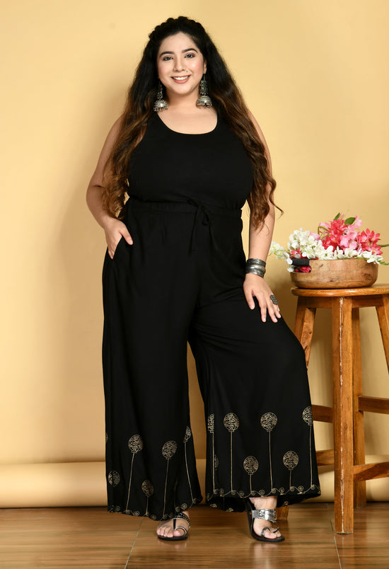 Plus Size Black Gold Printed Palazzos