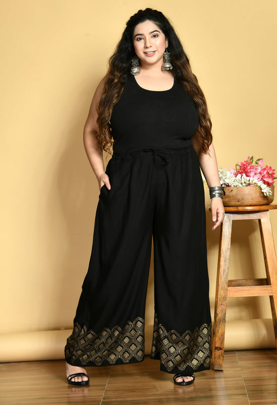 Plus Size Black Diamond Gold Printed Palazzos