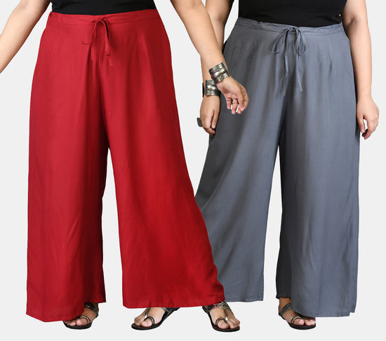 Maroon & Grey Plain Palazzos