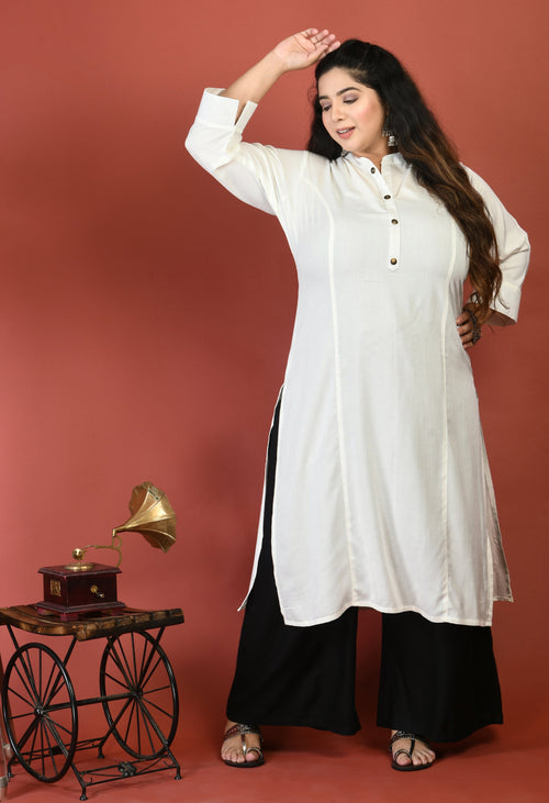 Plus Size Solid Off White Kurta