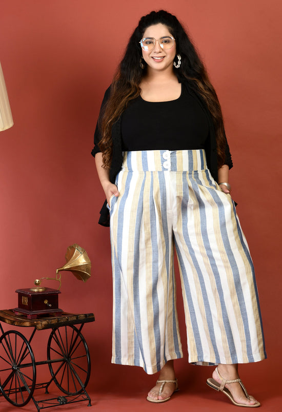 Plus Size Striped White & Blue Culottes