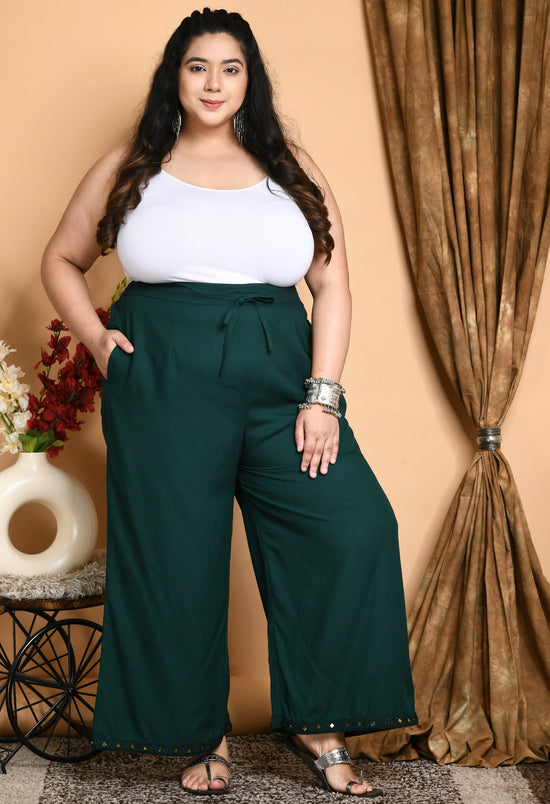 Plus Size Bottle Green Mirror Palazzo