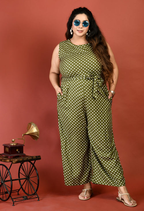 Plus Size Polka Dot Green Jumpsuit