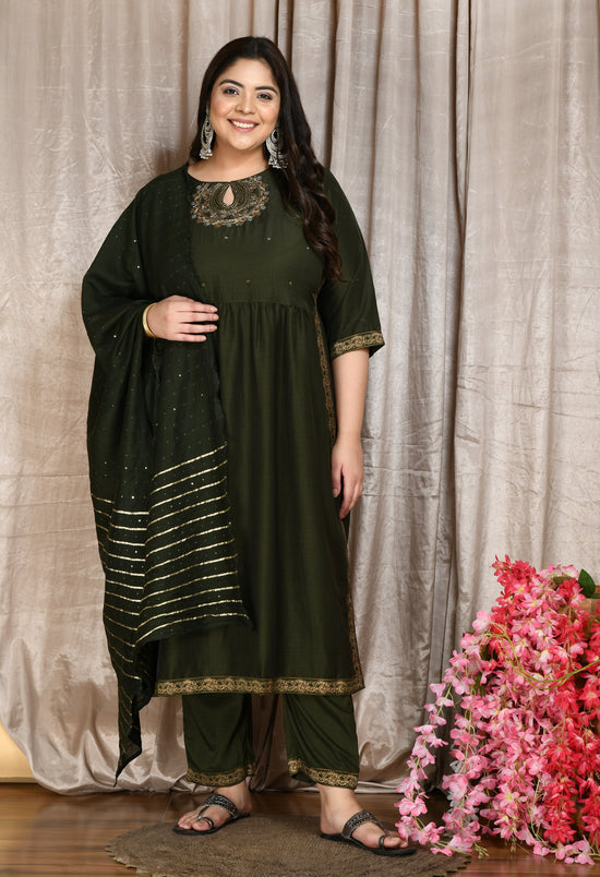 Plus Size Green Nyraa Cut Kurta Set