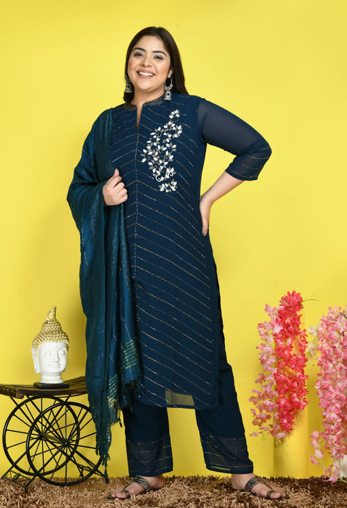 Plus Size Heavy Georgette Teal Kurta Set