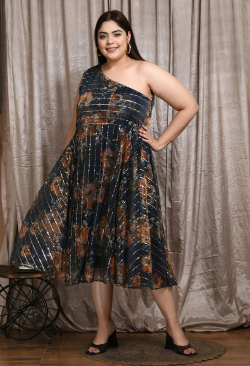 Plus Size One Shoulder Sequin Party Dress