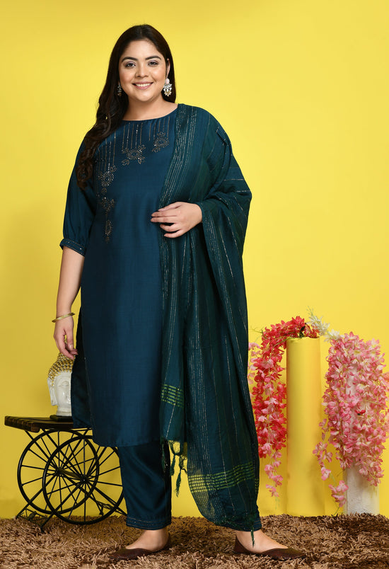 Plus Size Stunning Teal Kurta Set With Dupatta